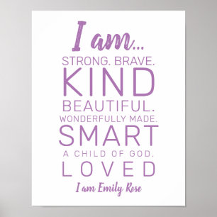 Modern Typography I am Kind, Brave Purple Nursery Poster