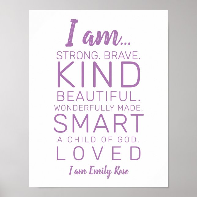 Modern Typography I am Kind, Brave Purple Nursery Poster (Front)