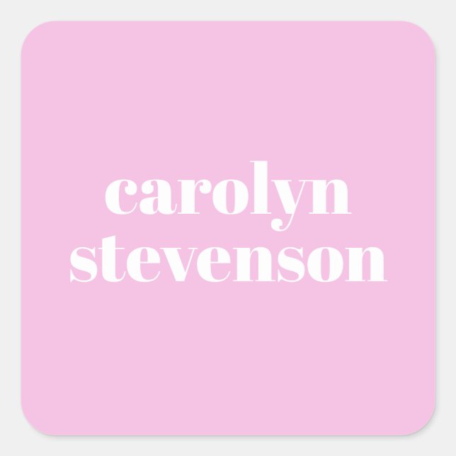 Modern Typography in Pink Personalized Name  Square Sticker (Front)