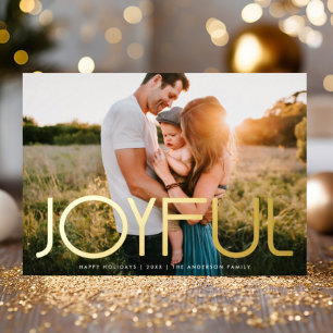 Modern Typography JOYFUL Christmas Gold Foil Holiday Card