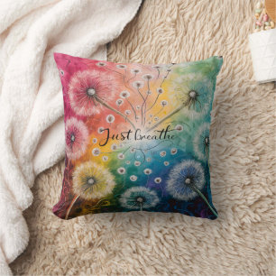 Modern Typography Just Breathe Dandelions Throw Pillow