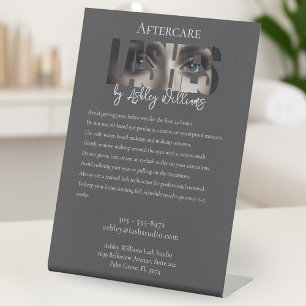 Modern typography "LASHES by" aftercare Pedestal Sign