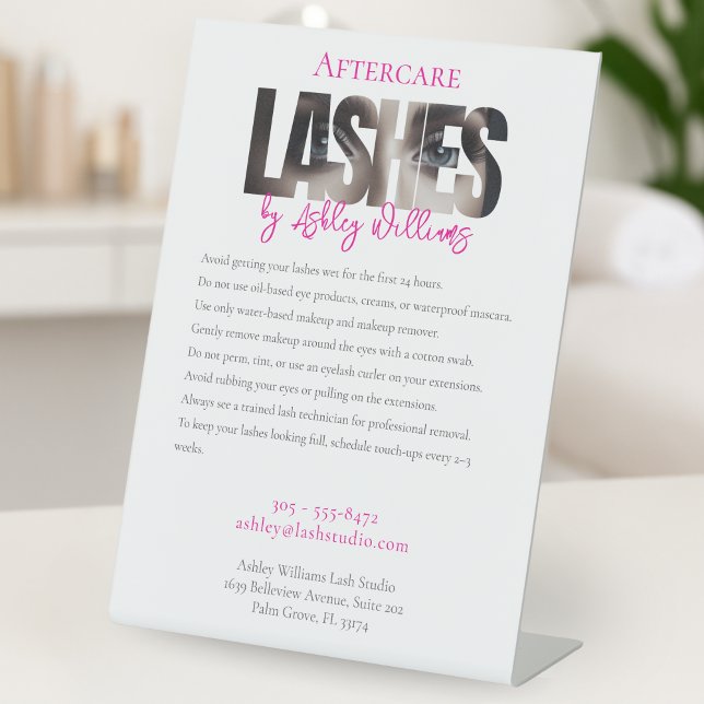 Modern typography "LASHES by" aftercare Pedestal Sign (Creator Uploaded)