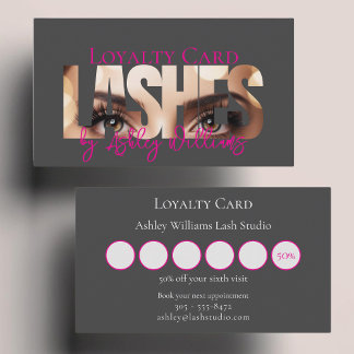 Modern typography "LASHES by" lash artist Loyalty Card