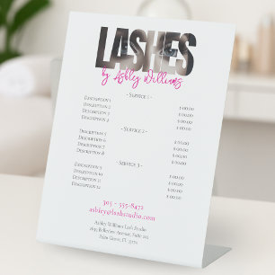 Modern typography "LASHES by" price list Pedestal Sign