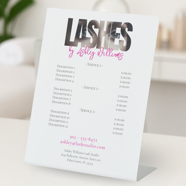 Modern typography "LASHES by" price list Pedestal Sign (Creator Uploaded)