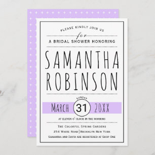 Modern typography lavender wedding bridal shower invitation