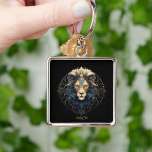 Modern Typography Lion Zodiac Symbol Leo Keychain