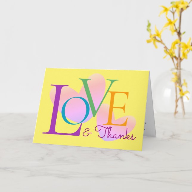 Modern Typography Love And Thanks Text Design Card (Yellow Flower)
