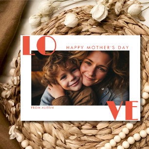 Modern typography LOVE happy Mother's day photo Holiday Card