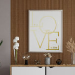 Modern Typography Love Initials Wedding Date Gold Foil Prints<br><div class="desc">Modern and romantic wedding date print with LOVE written in a gold foil typography against white,  personalized with your initials and wedding date.</div>
