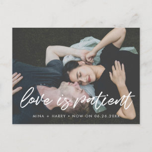 Modern typography Love is patient update Postcard