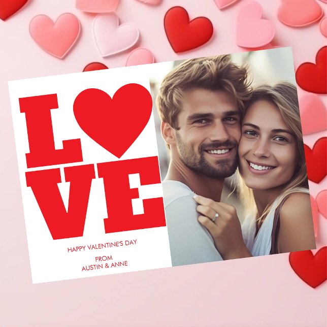 Modern typography LOVE, valentine's day photo Holiday Card (Creator Uploaded)
