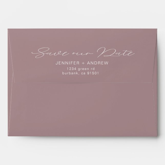 Modern Typography Mauve | Pre-Addressed Wedding Envelope (Back (Top Flap))