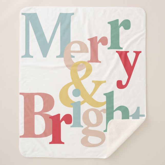 Modern typography Merry and bright Sherpa Blanket (Front)