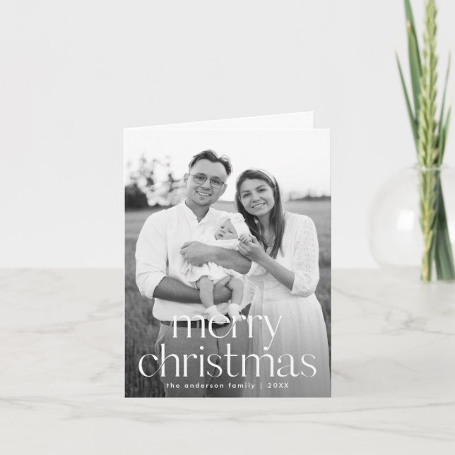 Modern Typography Merry Christmas 2 Photo Holiday Card (Front)