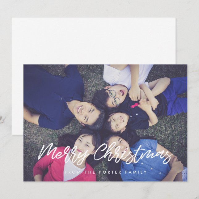 Modern typography Merry Christmas photo Holiday Card (Front/Back)