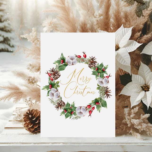 Modern Typography Merry Christmas Wreath Foil Card (Creator Uploaded)