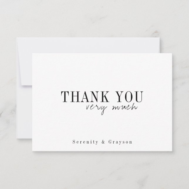 Modern typography minimalist black white thank you card (Front)