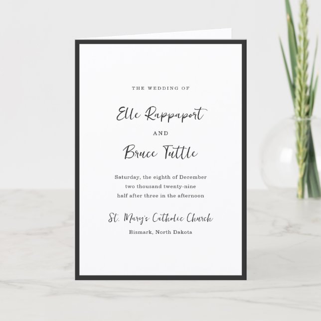 Modern Typography Minimalist Catholic Wedding Program (Front)
