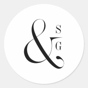 Modern typography minimalist couple's monogram classic round sticker