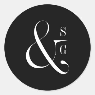 Modern typography minimalist couple's monogram classic round sticker