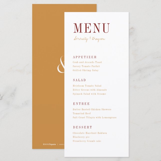 Modern typography minimalist fall wedding menu (Front/Back)