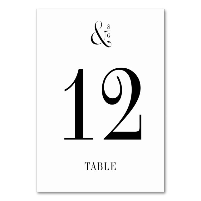 Modern typography minimalist monogram table card (Front)