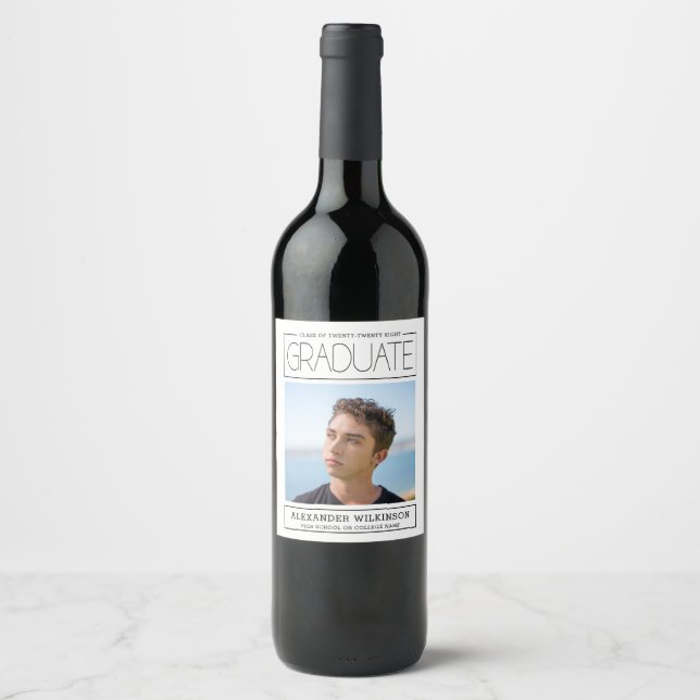 Modern Typography Minimalist Photo Graduation Wine Label (Front)