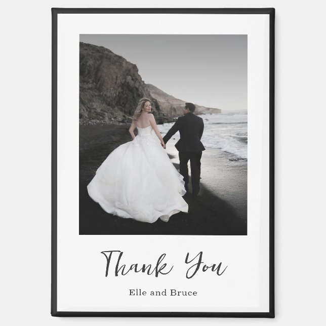 Modern Typography Minimalist Photo Wedding Magnet (Front)