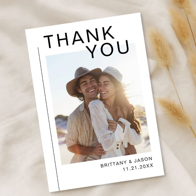 Modern Typography Minimalist Photo Wedding Thank You Card (Creator Uploaded)