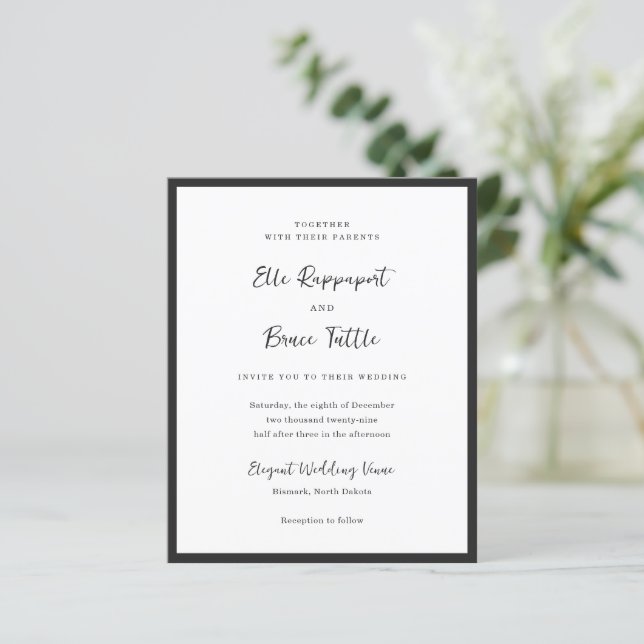 Modern Typography Minimalist Wedding Invitation (Standing Front)