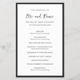Modern Typography Minimalist Wedding Program