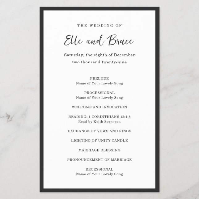 Modern Typography Minimalist Wedding Program (Front)