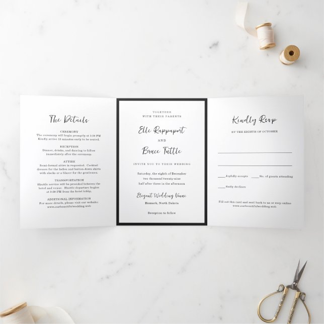 Modern Typography Minimalist Wedding Tri-Fold Invitation (Inside)