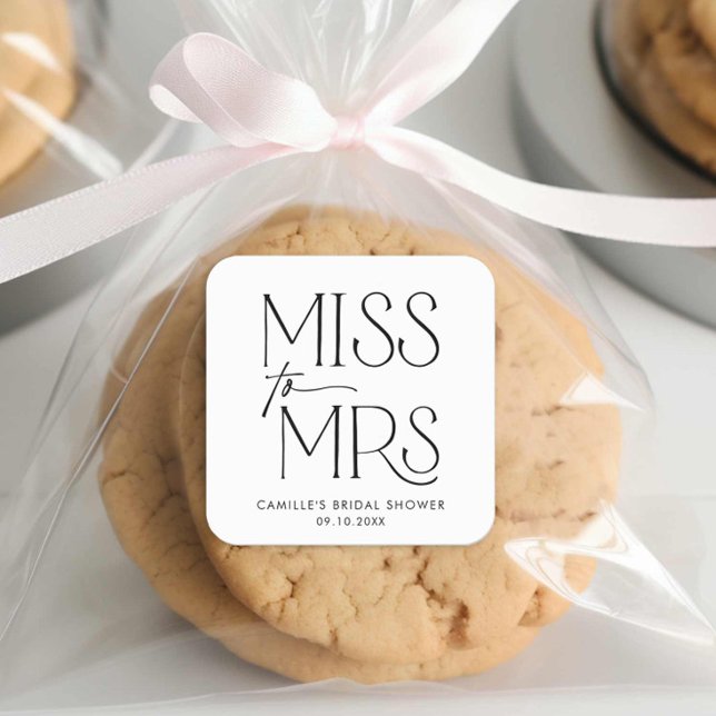Modern Typography Miss to Mrs Bridal Shower Square Sticker (Miss to Mrs. Bridal Shower Sticker
)