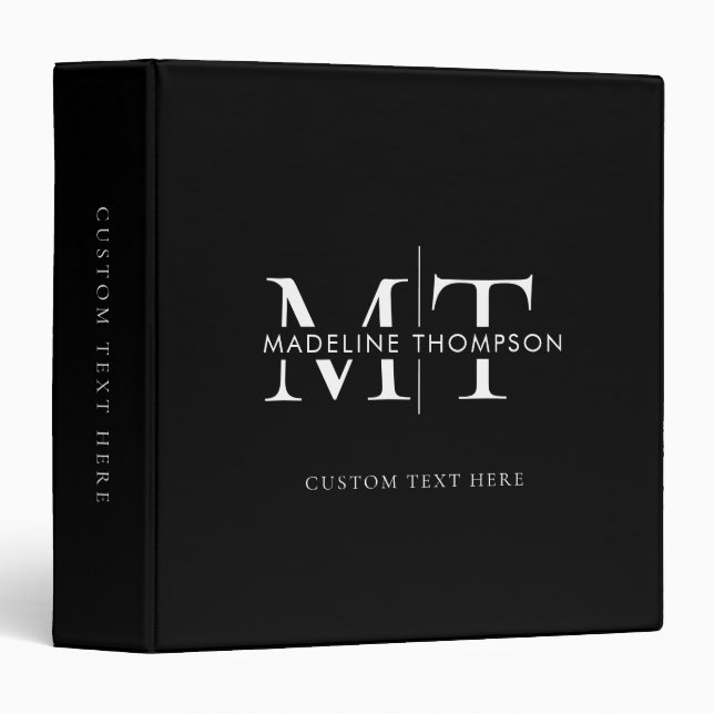 Modern Typography Monogram Black Binder (Front/Spine)