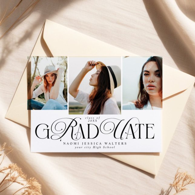 Modern Typography Multi Photo Elegant Graduation Invitation (Creator Uploaded)
