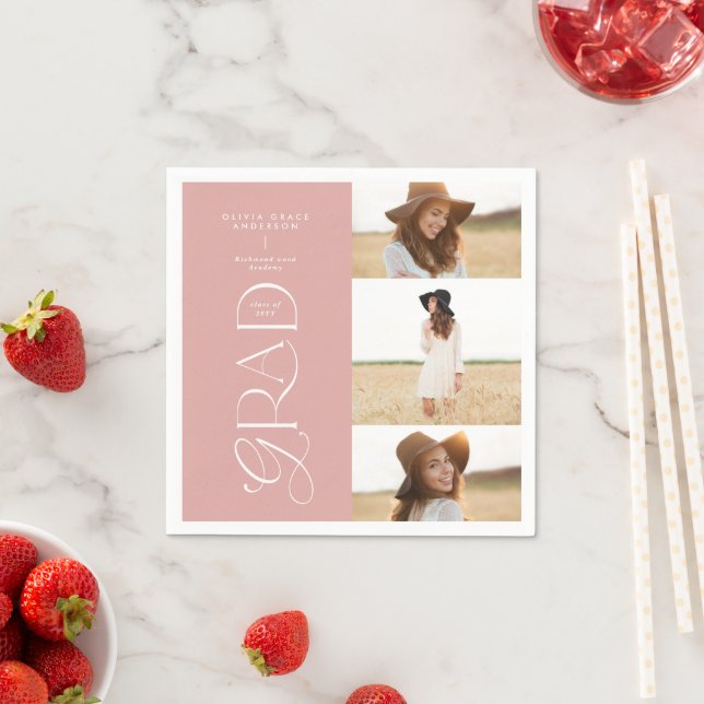 Modern typography multi photo graduate welcome napkin (Insitu)