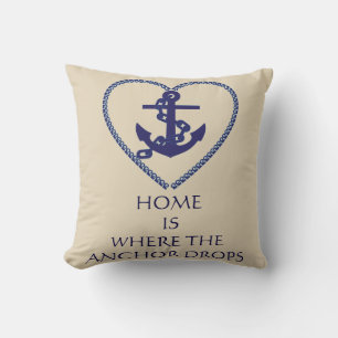 Modern Typography Nautical Themed Anchor Throw Pillow
