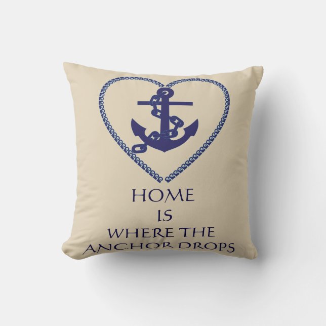 Modern Typography Nautical Themed Anchor Throw Pillow (Front)