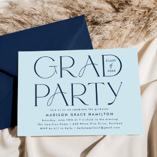 Modern Typography Navy Blue Graduation Party Invitation