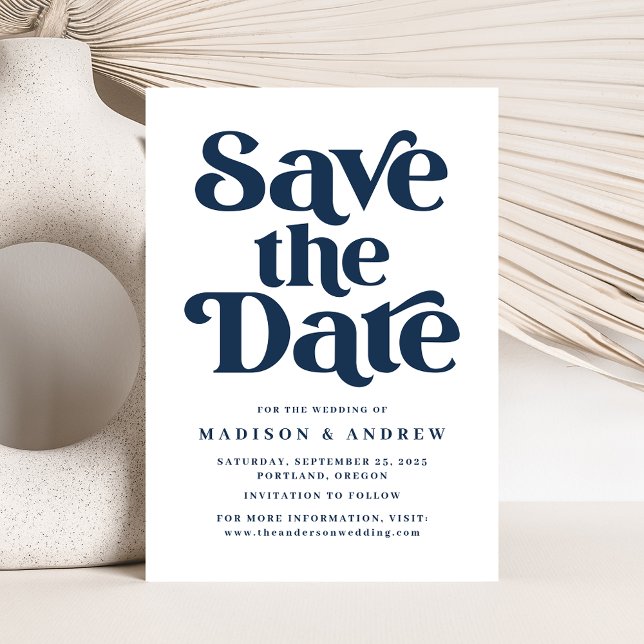 Modern Typography Navy Save The Date (Creator Uploaded)