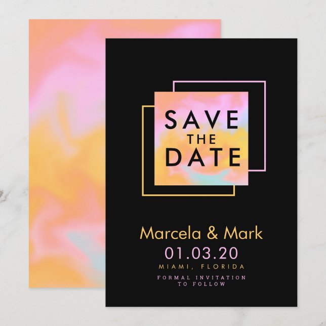 Modern Typography Orange Candy Save The Dates Card (Front/Back)