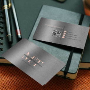 Modern Typography Orange Metallic Steel QR Code Business Card