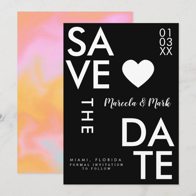 Modern Typography Orange Pink Save The Dates Card (Front/Back)