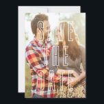 Modern Typography Overlay Photo Save the Date<br><div class="desc">Simple and modern save the date announcement featuring text overlay with black and white diagonal stripes pattern. Customize this flat card by adding your photo and details.</div>