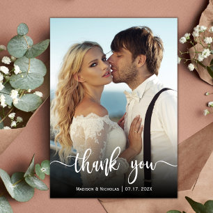 Modern Typography Overlay Script Photo Wedding Thank You Card