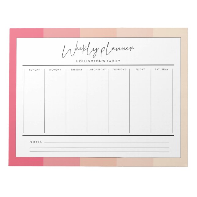 Modern typography pastel stripes weekly planner notepad (Front)