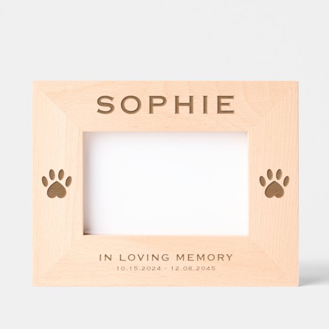 Modern Typography Paw Prints In Loving Memory Pet Etched Frames (Front)